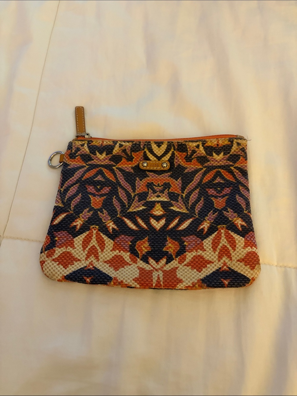 Rafe New York Patterned coin purse in Navy, Orange & Cream